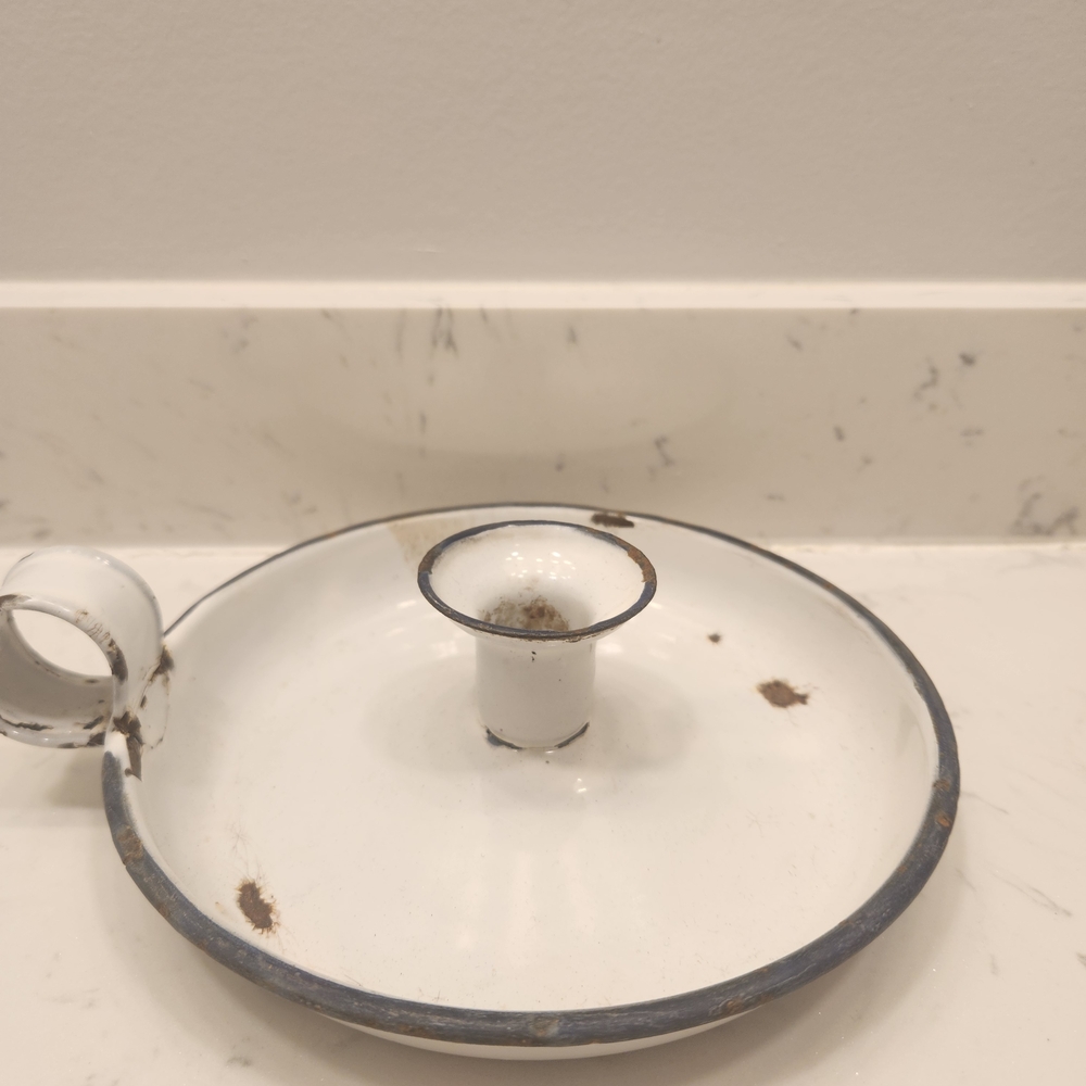 Vintage White Enamel Candle Holder
